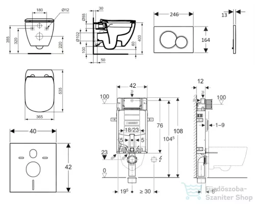 Geberit Kombifix falra szerelhető WC szett, Ideal Standard Tesi Wc soft close ülőkével, Sigma 01 fényes króm nyomólappal 110302005NE2