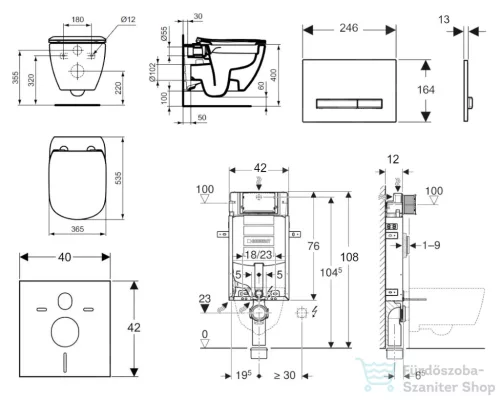 Geberit Kombifix falra szerelhető WC szett, Ideal Standard Tesi Wc soft close ülőkével, Sigma 50 alpesi fehér/króm nyomólappal 110302005NE8
