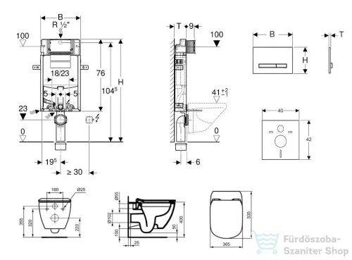 Geberit Kombifix falra szerelhető WC szett, Ideal Standard Tesi Wc ülőkével, Sigma 50 alpesi fehér/króm nyomólappal 110302005NF8