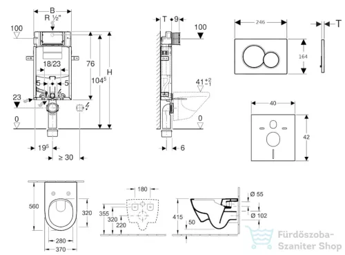 Geberit Kombifix falra szerelhető WC szett, Villeroy & Boch Subway 2.0 CeramicPlus WC soft close ülőkével, Geberit Sigma 01 alpesi fehér nyomólappal 110302005NI1
