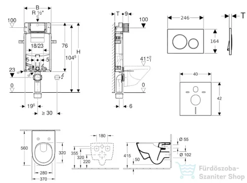Geberit Kombifix falra szerelhető WC szett, Villeroy & Boch Subway 2.0 CeramicPlus WC soft close ülőkével, Geberit Sigma 20 fehér/fényes króm nyomólappal 110302005NI4