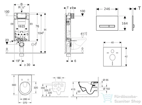 Geberit Kombifix falra szerelhető WC szett, Villeroy & Boch Subway 2.0 CeramicPlus WC soft close ülőkével, Geberit Sigma 50 alpesi fehér/ króm nyomólappal 110302005NI8