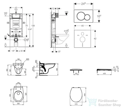 Geberit Kombifix falra szerelhető WC szett, Ideal Standard Alpha WC ülőkével, Sigma 01 fényes króm nyomólappal 110302005NR2