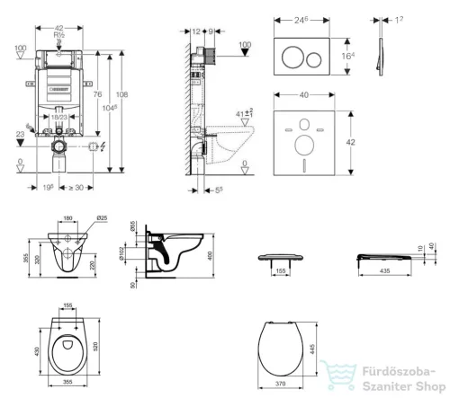 Geberit Kombifix falra szerelhető WC szett, Ideal Standard Alpha WC ülőkével, Sigma 20 fehér/króm nyomólappal 110302005NR4