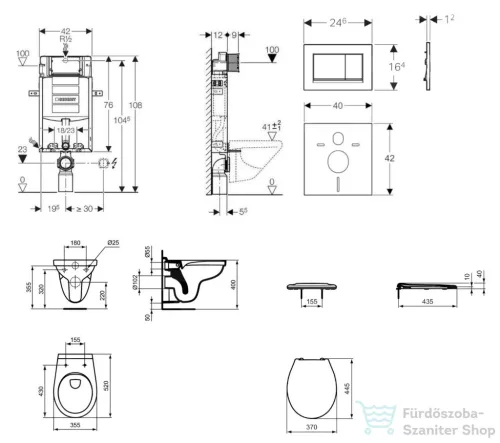 Geberit Kombifix falra szerelhető WC szett, Ideal Standard Alpha WC ülőkével, Sigma 30 fehér/króm nyomólappal 110302005NR5