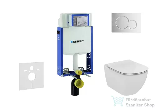 Geberit Kombifix falra szerelhető WC szett, Ideal Standard Tesi Aquablade Wc soft close ülőkével, Sigma 01 fényes króm nyomólappal 110302005NU2