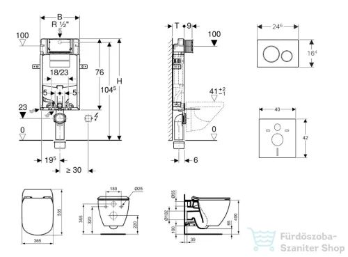 Geberit Kombifix falra szerelhető WC szett, Ideal Standard Tesi Aquablade Wc soft close ülőkével, Sigma 20 fehér/króm nyomólappal 110302005NU4