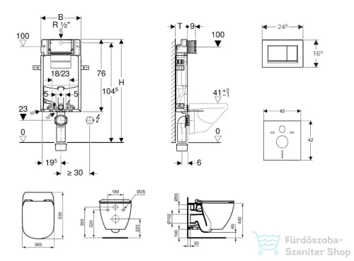 Geberit Kombifix falra szerelhető WC szett, Ideal Standard Tesi Aquablade Wc soft close ülőkével, Sigma 30 matt/fényes króm nyomólappal 110302005NU7