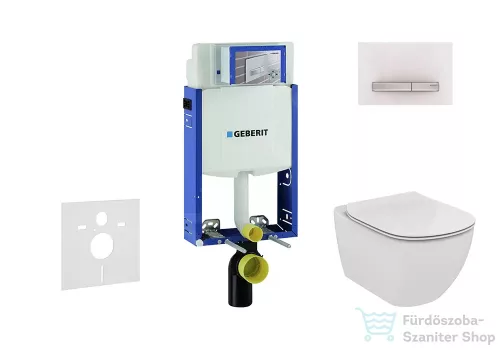Geberit Kombifix falra szerelhető WC szett, Ideal Standard Tesi Aquablade Wc soft close ülőkével, Sigma 50 alpesi fehér/króm nyomólappal 110302005NU8