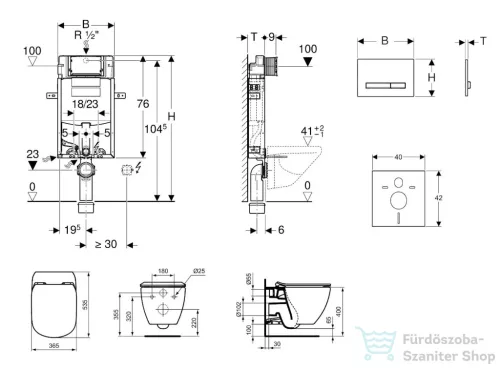 Geberit Kombifix falra szerelhető WC szett, Ideal Standard Tesi Aquablade Wc soft close ülőkével, Sigma 50 alpesi fehér/króm nyomólappal 110302005NU8