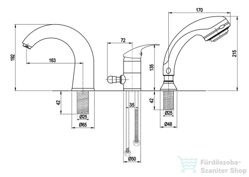 AQUALINE KASIOPEA Kádperemre szerelhető 3 részes kádtöltő csaptelep, króm 1107-30