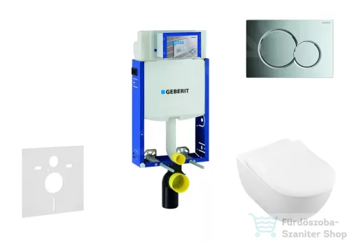 Geberit Kombifix falra szerelhető WC szett, Villeroy & Boch Subway 2.0 CeramicPlus Wc soft close ülőkével, Sigma 01 fényes króm nyomólappal 111302005NI2
