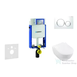   Geberit Kombifix falra szerelhető WC szett, Villeroy & Boch Subway 2.0 CeramicPlus Wc soft close ülőkével, Sigma 20 fehér/fényes króm nyomólappal 111302005NI4