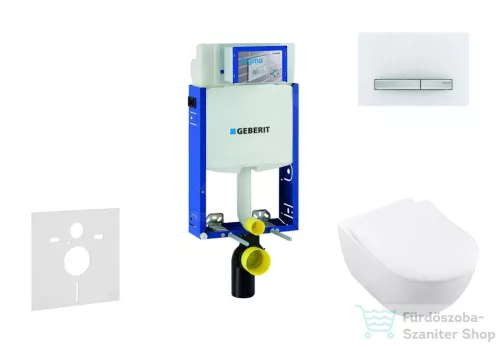 Geberit Kombifix falra szerelhető WC szett, Villeroy & Boch Subway 2.0 CeramicPlus Wc soft close ülőkével, Sigma 50 alpesi fehér/króm nyomólappal 111302005NI8