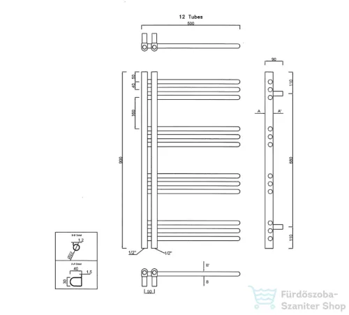 Sapho DORLION Fürdőszobai radiátor, 500x900 mm, króm 1130-10