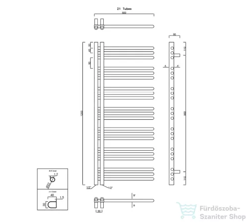 Sapho DORLION fürdőszobai radiátor 500x1200 mm, króm 1130-11