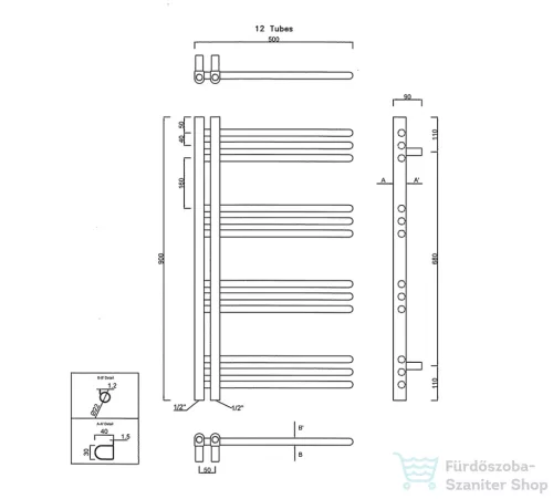 Sapho DORLION fürdőszobai radiátor 500x900 mm, fehér 1130-50