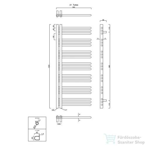 Sapho DORLION fürdőszobai radiátor 500x1200 mm, fehér 1130-51