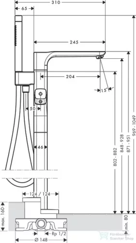 Hansgrohe Axor Urquiola Termosztátos kádcsaptelep DN15, szabadonálló, króm 11422000