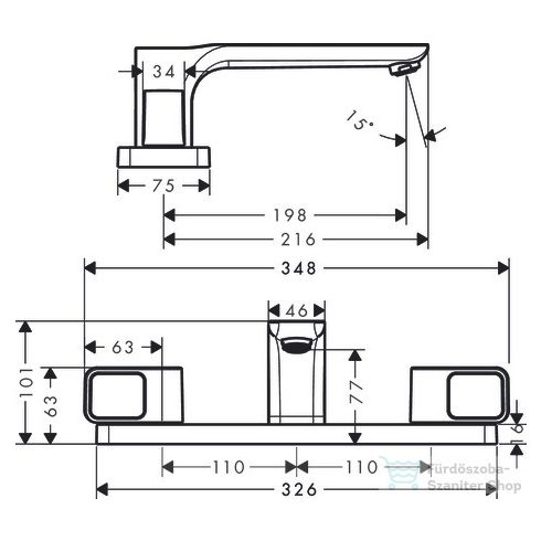 Hansgrohe AXOR URQUIOLA 3-lyukú csaptelep, kádperemre, króm 11436000