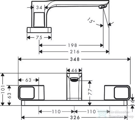 Hansgrohe AXOR URQUIOLA 3-lyukú csaptelep, kádperemre, króm 11436000