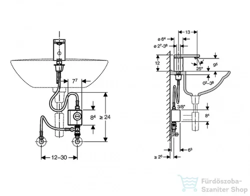 Geberit 186 álló automata mosdócsaptelep generátorral, külső keverőszeleppel 116.366.21.1