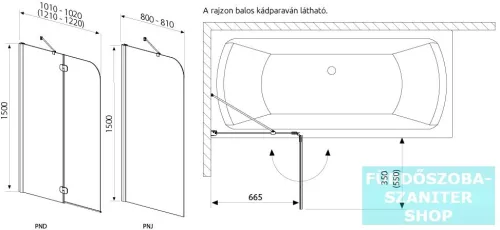 Radaway Torrenta PND 101cm-es 2 részes kádparaván balos 12011202-101L