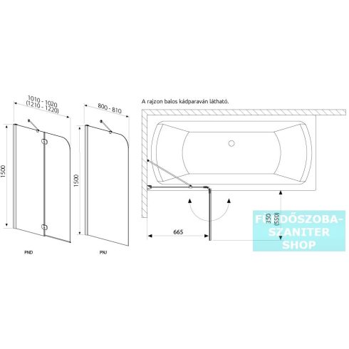 Radaway Torrenta PND 101cm-es 2 részes kádparaván jobbos 12011202-101R