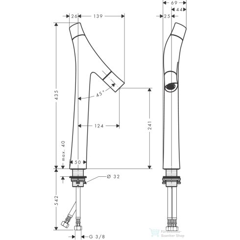 Hansgrohe AXOR Starck Organic 240 magasított mosdó csaptelep nem zárható leeresztővel,szálcsiszolt vörös arany hatású 12013310