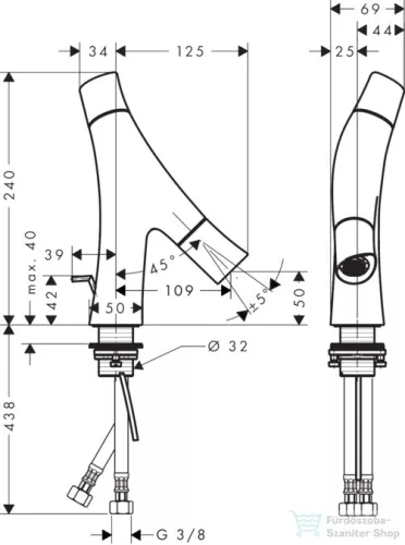 Hansgrohe AXOR STARCK ORGANIC kétkaros mosdó csaptelep 240 DN15, automata leeresztővel, króm 12014000