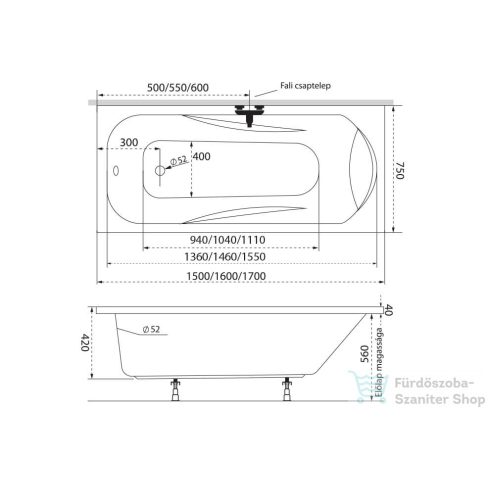M-Acryl Sortiment 160x75 egyenes kád 12049