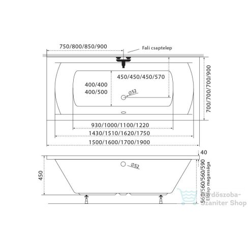 M-Acryl Helena 190x90 egyenes kád 12141
