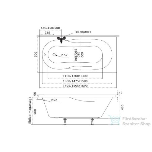 M-Acryl Nora 160X70 egyenes kád 12185