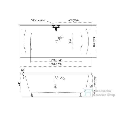 M-Acryl Noé 180x80 egyenes kád 12189