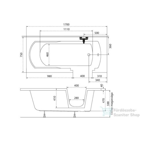 M-Acryl Héra 160x75 akadálymentesített kád, balos 12360