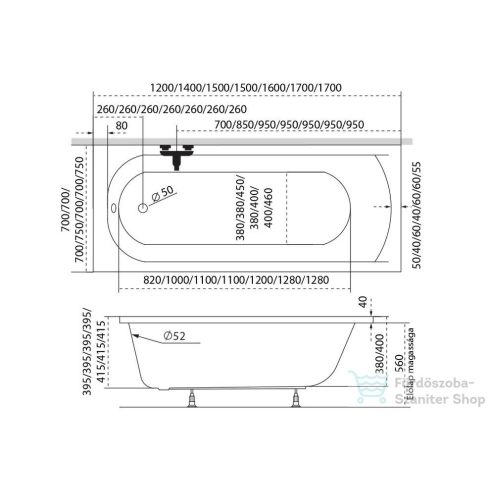 M-Acryl Mira 150x75 egyenes kád 12367