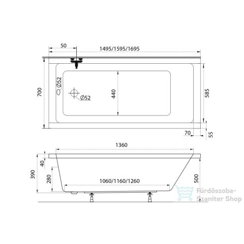 M-Acryl Eco 160x70 egyenes kád 12381