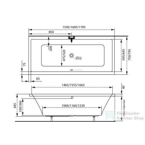 M-Acryl Sabina 170x75 egyenes kád 12384