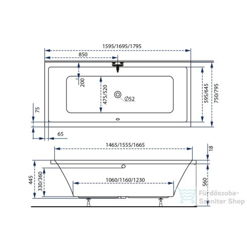 M-Acryl Sabina Slim 160x75 egyenes kád 12386