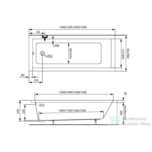 M-Acryl Sandra Slim 150x70 egyenes kád 12392