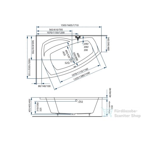 M-Acryl Claudia 160x105 cm-es aszimmetrikus kád, jobbos 12397