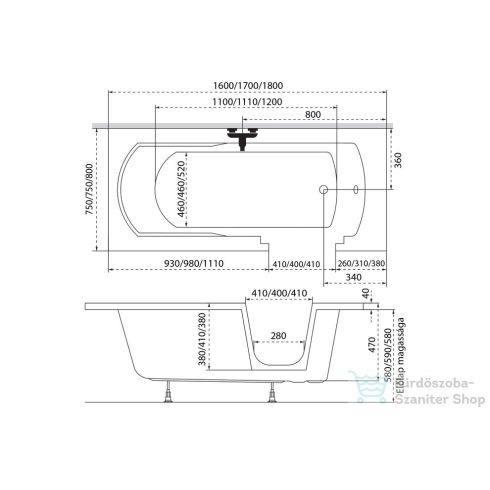 M-Acryl Héra 180x80 akadálymentesített kád, balos 12407
