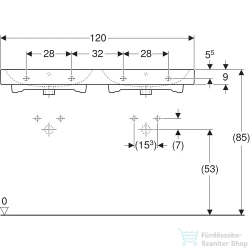 Geberit iCON 120x48,5 cm-es dupla mosdó,fehér 124120000