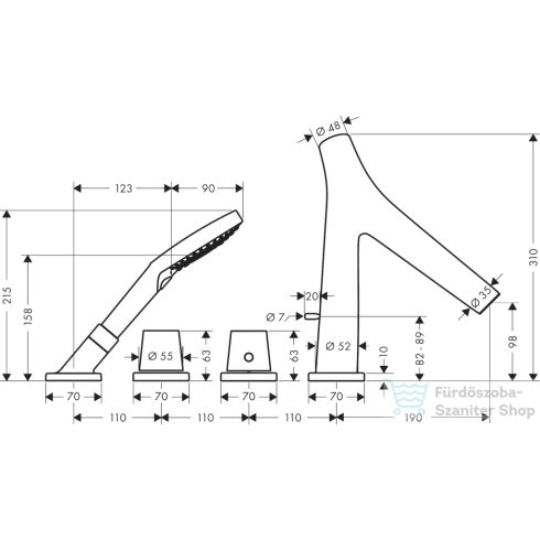 Hansgrohe AXOR Starck Organic 4 üléses,termosztátos kádtöltő csaptelep,szálcsiszolt sárgaréz hatású 12426950