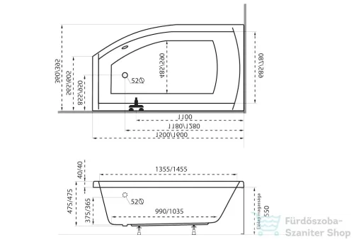 M-Acryl Minima 150x85 aszimmetrikus kád, balos 12454