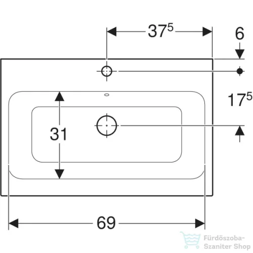 Geberit iCON 75x48,5 cm-es pultra ültethető mosdó,fehér 124575000