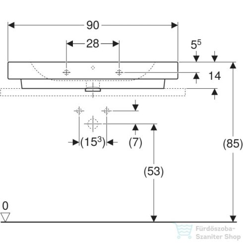 Geberit iCON 90x48,5 cm-es pultra ültethető mosdó,fehér 124590000
