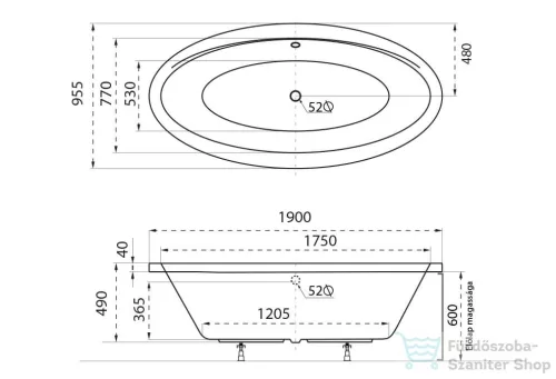 M-Acryl Oval 190x95 cm-es ovál kád 12461