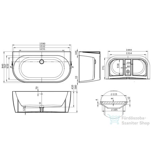 M-Acryl New Velvet 160x85 cm-es szabadonálló akril kád, matt fekete 12582