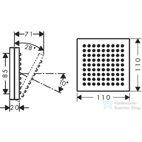 Hansgrohe AXOR SHOWERCOMPOSITION 11x11 cm-es oldalfúvóka/testzuhany alaptest nélkül,polírozott fekete króm 12596330